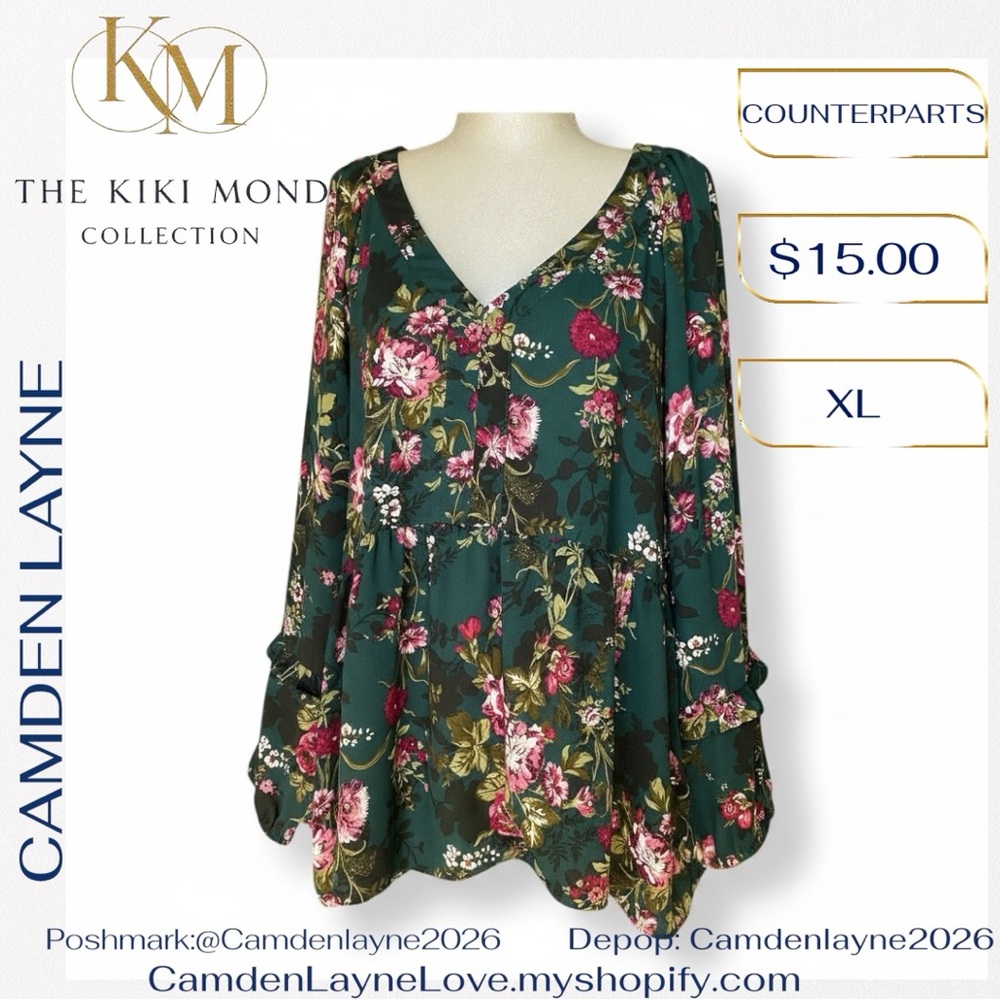 Counterparts Dark Green Floral Top - Picture 4 of 10